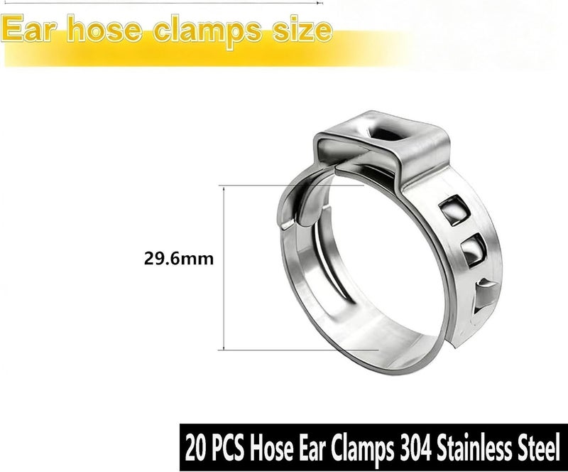 ANDILIKE 20 PCS Hose Ear Clamps 304 Stainless Steel Single Ear Hose Clamp Clip,Hose Fitting for Securing Pipe Hose 29.6mm - Image 2